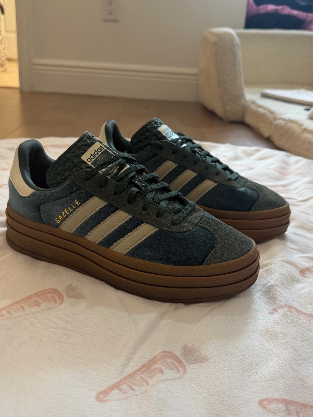adidas Gazelle Men's Green Suede Sneakers with Gum Sole